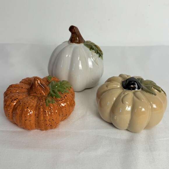 Threshold Multicolored Ceramic Pumpkin Shaped Fall Tabletop Decorative Set of 3 - Picture 3 of 7